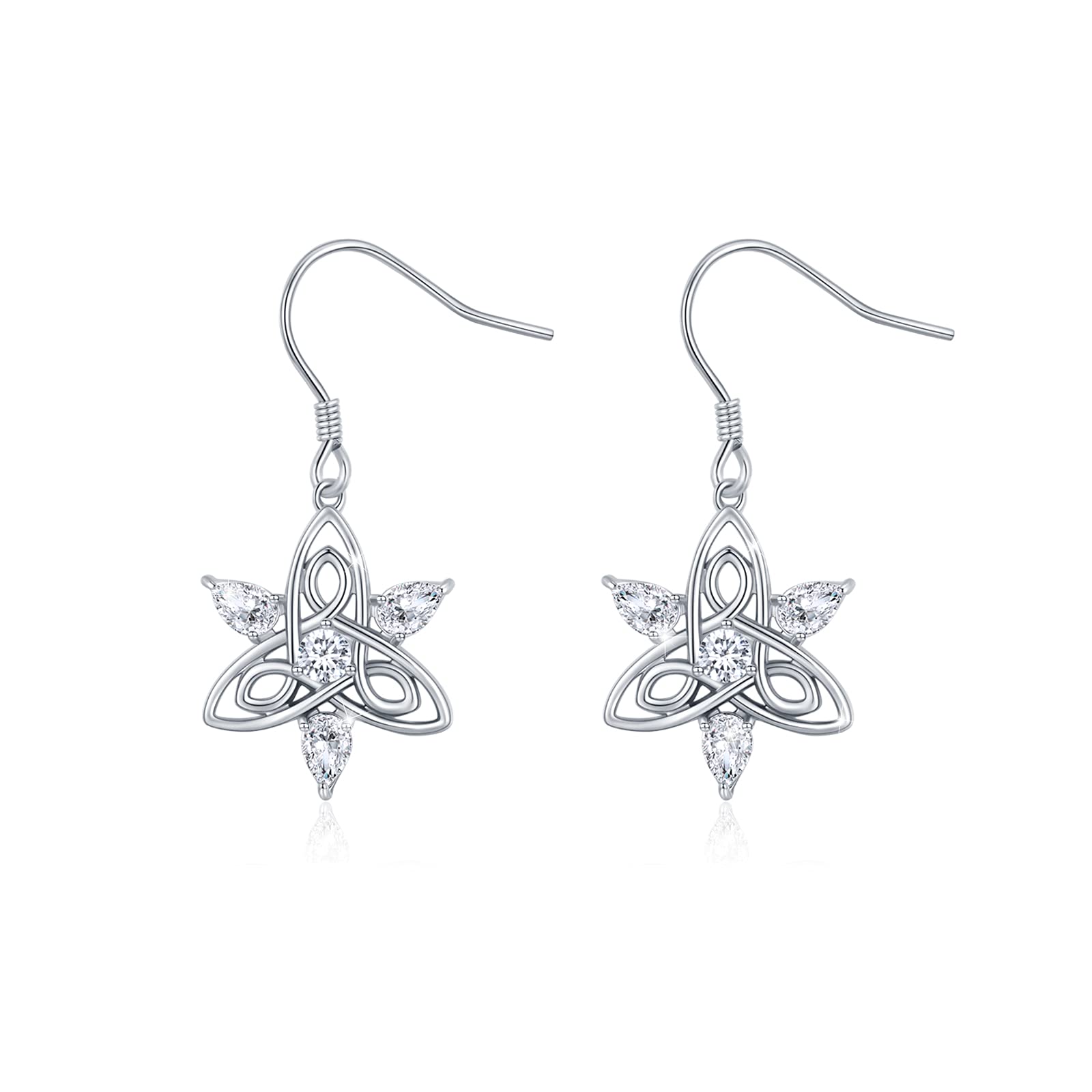 Celtic Earrings 925 Sterling Silver Stars Drop Earrings Hypoallergenic Cubic Zirconia Earrings Celtic Jewellery Gift for Women Girls
