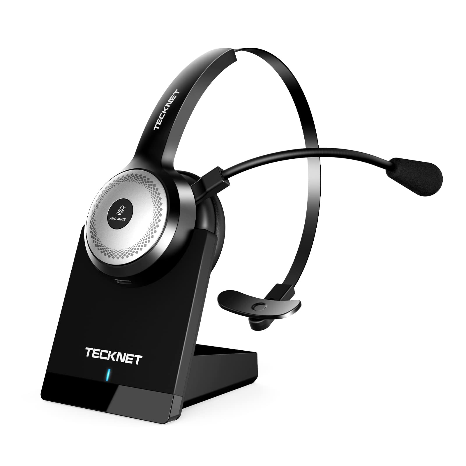 Photo 1 of TECKNET Wireless Headset for Work, 40Hrs Worktime AI Noise Cancelling Computer Headphones with Charging Base, Bluetooth Headset with Mic & USB Dongle for PC/Laptop/Call Center