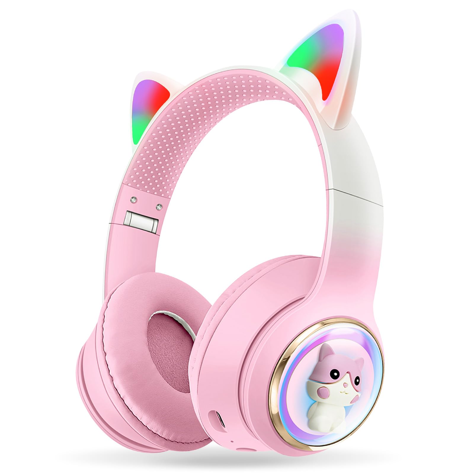 AXFEE Bluetooth Kids Headphones, LED Light Up Cat Ear Wireless Headphone, Bluetooth-compatible 5.3 Stereo headsets, Foldable Children Headphone Over Ear for PC Phone Ipad Study Travel School