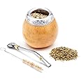 BALIBETOV Gourd Set (Original Natural Handmade Yerba Mate Cup Argentina) - Includes Mate Tea Cup, Bombilla (Yerba Mate Straw) and Clean Brush - Classic Mate Cup and Bombilla Set (Suela)