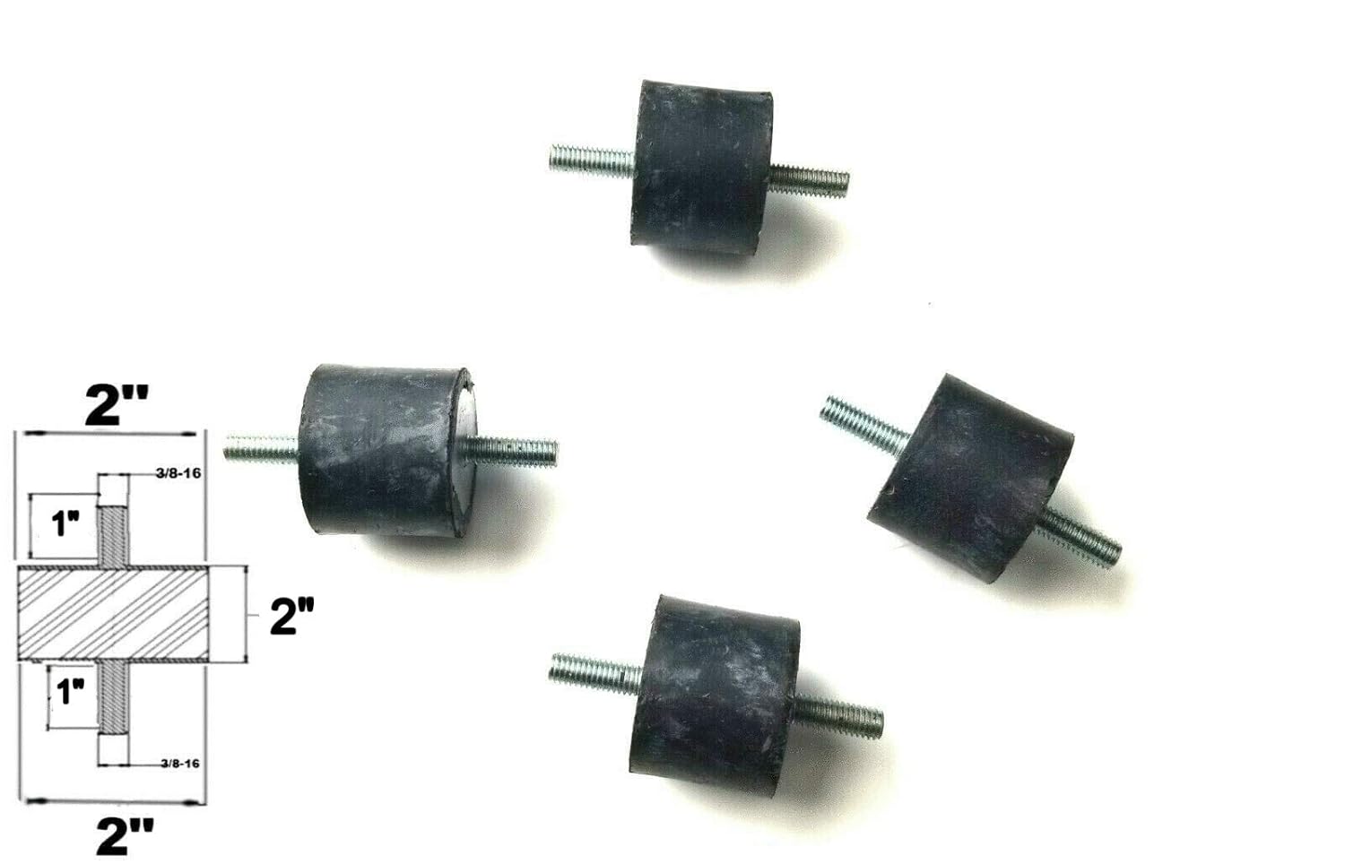 Lot of (4) Rubber Vibration Isolator Mounts 3/816 x 1" Length Male