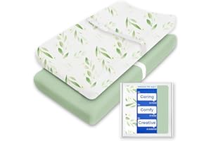 Changing Pad Cover for Girls Boys, TotBasic Premium Soft Boho Changing Table Covers, Stretchy Jersey Changing Table Sheets - Fits All Standard Changing Tables - 2 Pack (Sage Green&Botanical Leaf)