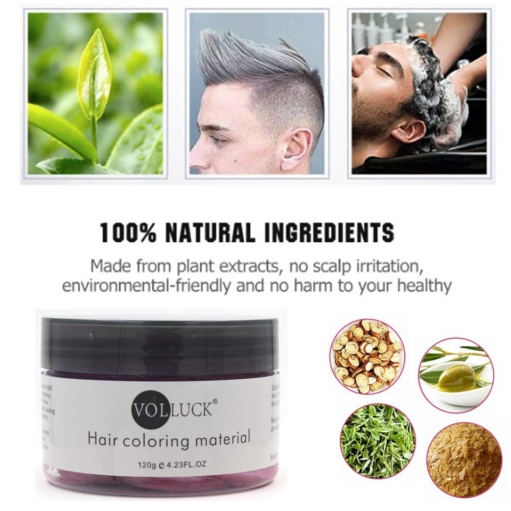 VOLLUCK Hair Wax Pomades 4.23 oz - Natural Hair Coloring Wax Material Disposable Hair Styling Clays Ash for Cosplay,Hallowee,Party (Customized Pink): Beauty