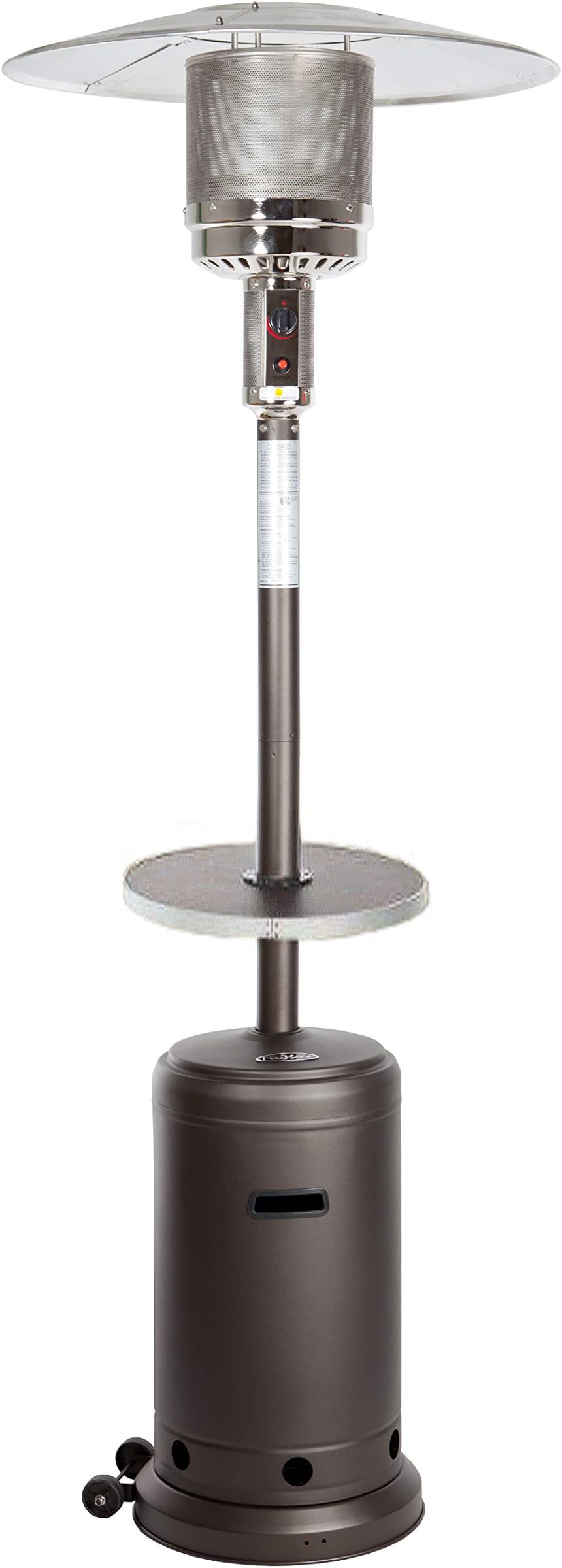 Golden Flame 46,000 BTU [XL-Series] Mocha (Matte Finish) Patio Heater w/Drink Table & Wheels (Propane)
