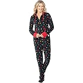 PajamaGram Adult Onesies for Women - Fleece Onesie Pajamas, Black, Large (12-14)