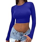 YFANG Women's Basic Long Sleeve Crop Top Crew Neck Cropprd Tee Shirt