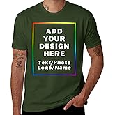 Pyfvdcrxesz Custom Tshirt Design Your Own Front/Back Printed Shirts for Men Cotton T Shirt, 15 Colors, 9 Sizes
