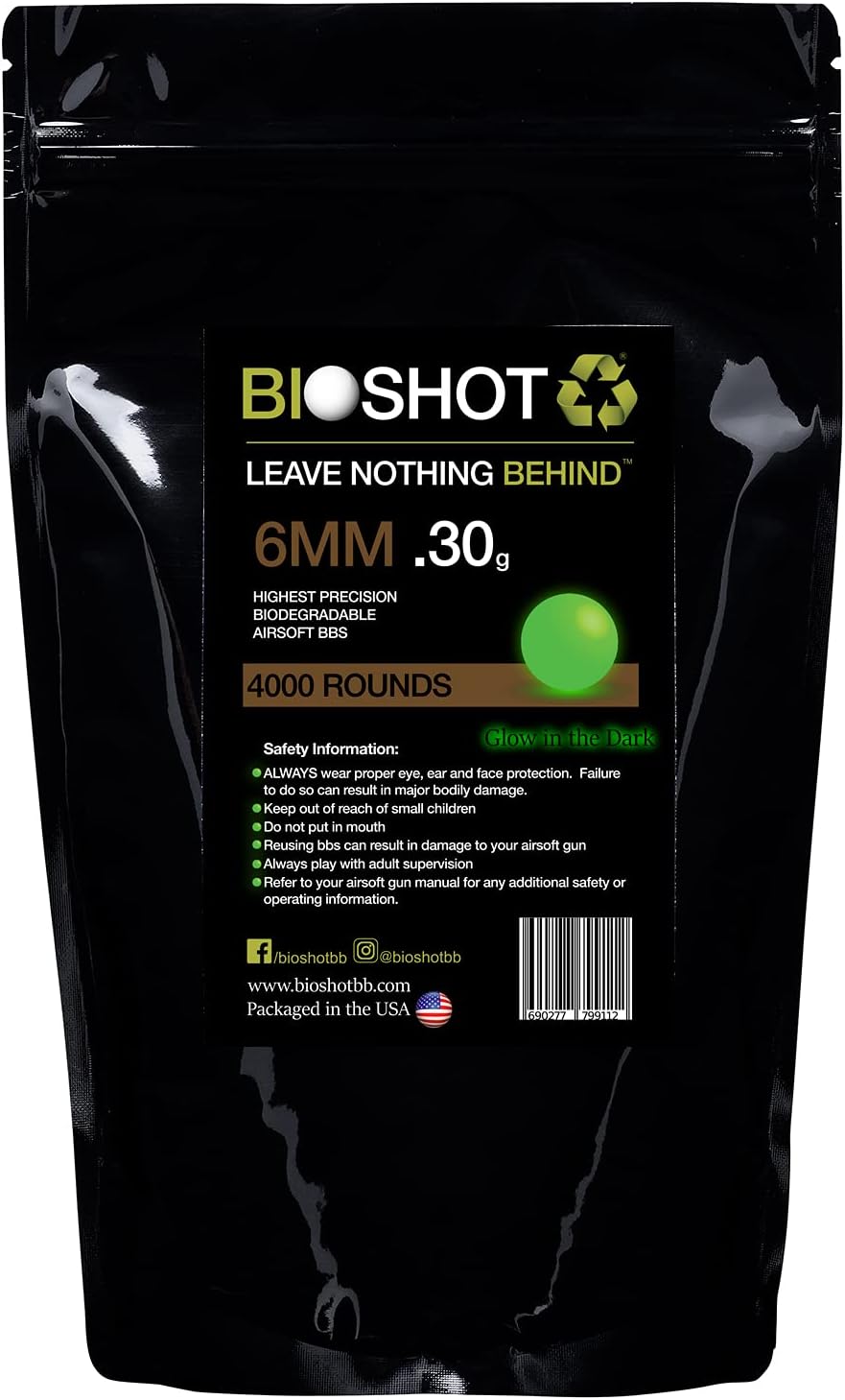 BioShot New Biodegradable Green Tracer Glow in The Dark Airsoft BBS - .30g Super Slick Seamless Competition Match Grade for All 6mm Airsoft Guns and Accessories (4000 Rounds) : Sports & Outdoors