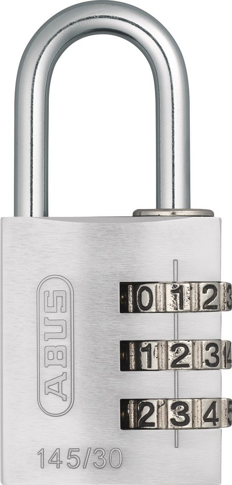 ABUS Combination Lock 145/30 Silver - Luggage Lock, Locker Lock and Much More. - Aluminium Padlock - Individually Adjustable Numerical Code - ABUS Security Level 3
