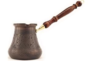 PCA Series (XXLarge-28fl.oz) - Thickest Solid Engraved Antique Copper Turkish Greek Arabic Coffee Pot Heavy Duty with Wooden 