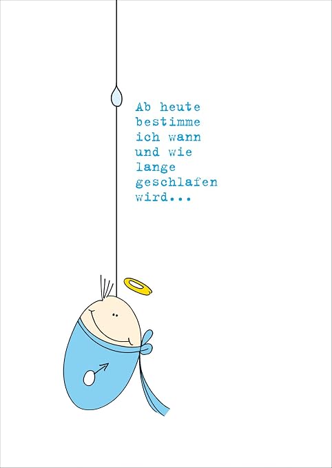 Lustige Hellblaue Gratulationskarte Zur Geburt Eines Jungen Mit Heiligenschein Baby Spruch Auch Direkt Versand Mit Ihrem Text Einleger Hübsche