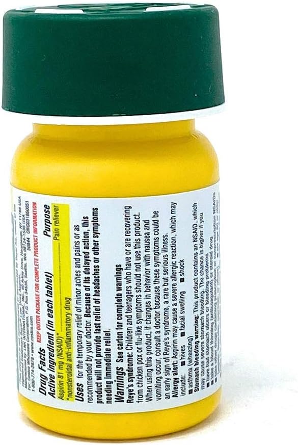 Kirkland Signature Low Dose Aspirin, 1 Bottle - 365Count Enteric Coated Tablets 81 Mg Each: Health & Personal Care
