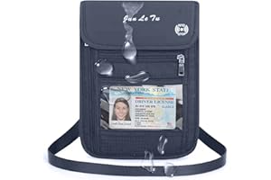 ROOSALANCE Neck Pouch Passport Holder with RFID Waterproof Multifunctional Document Organizer Visual Window Design Travel Wallet for Men and Women Navy Blue