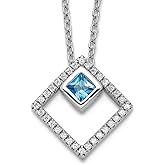 JewelryWeb 925 Sterling Silver Rh Plated 5mm Cubic Zirconia and Spinel With 1in. Ext. Necklace 16 Inch Pendant Necklace for Women