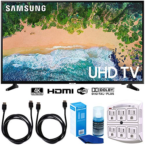 Samsung UN50NU6900 50″ NU6900 Smart 4K UHD TV (2018) w/Accessories Bundle Includes, 2X 6ft HDMI Cable, LED TV Screen Cleaner (Large Bottle) and SurgePro 6-Outlet Surge Adapter w/Night Light