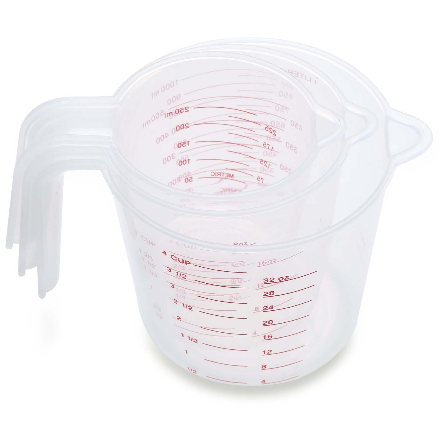 Juego de jarras medidoras de plástico, multifunción (capacidad para 4 tazas, 2 tazas y 1 taza), sin BPA, tazas de medición con agarre en ángulo, básicos para repostería