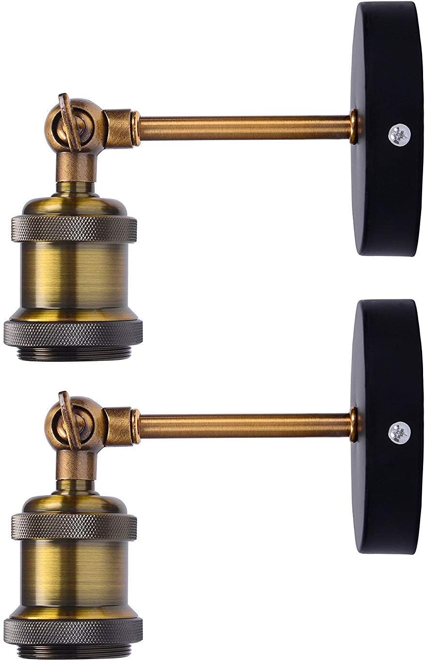 PIANUO Retro Brass Wall Light Antique Wall Sconce Adjustable Up and Down Lighting Fixture with E27 Socket for House Bar