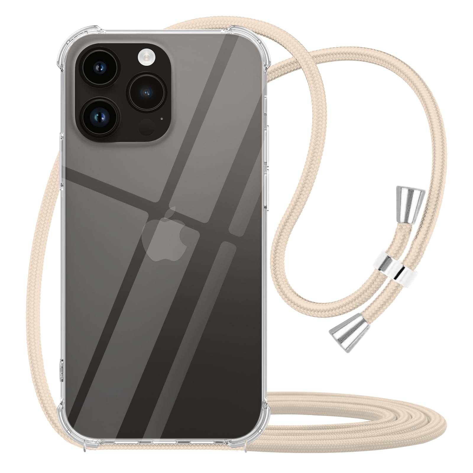YESPURE for iPhone 14 Pro Crossbody Case Clear Wearable Adjustable Shoulder Neck Lanyard Strap Cover Women Girls Soft Slim Protective Hanging Phone Mobile Case for iPhone 14 Pro - Beige