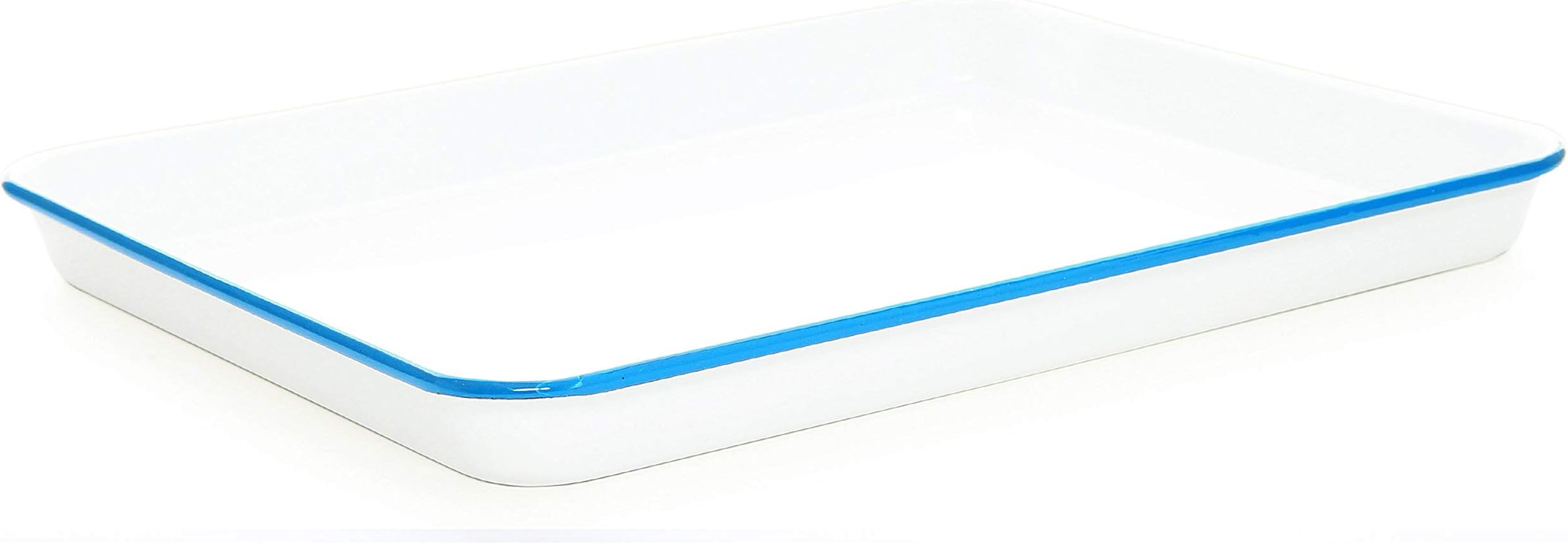 Enamelware Jelly Roll Pan, 16 x 12.25 inches, Vintage White/Turquoise