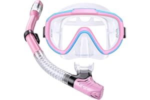 Seovediary Kids Snorkel Set, Anti-Fog Panoramic Tempered Glass Kids Snorkel mask, Anti-Leak Scuba Diving Mask with Mesh Bag, 