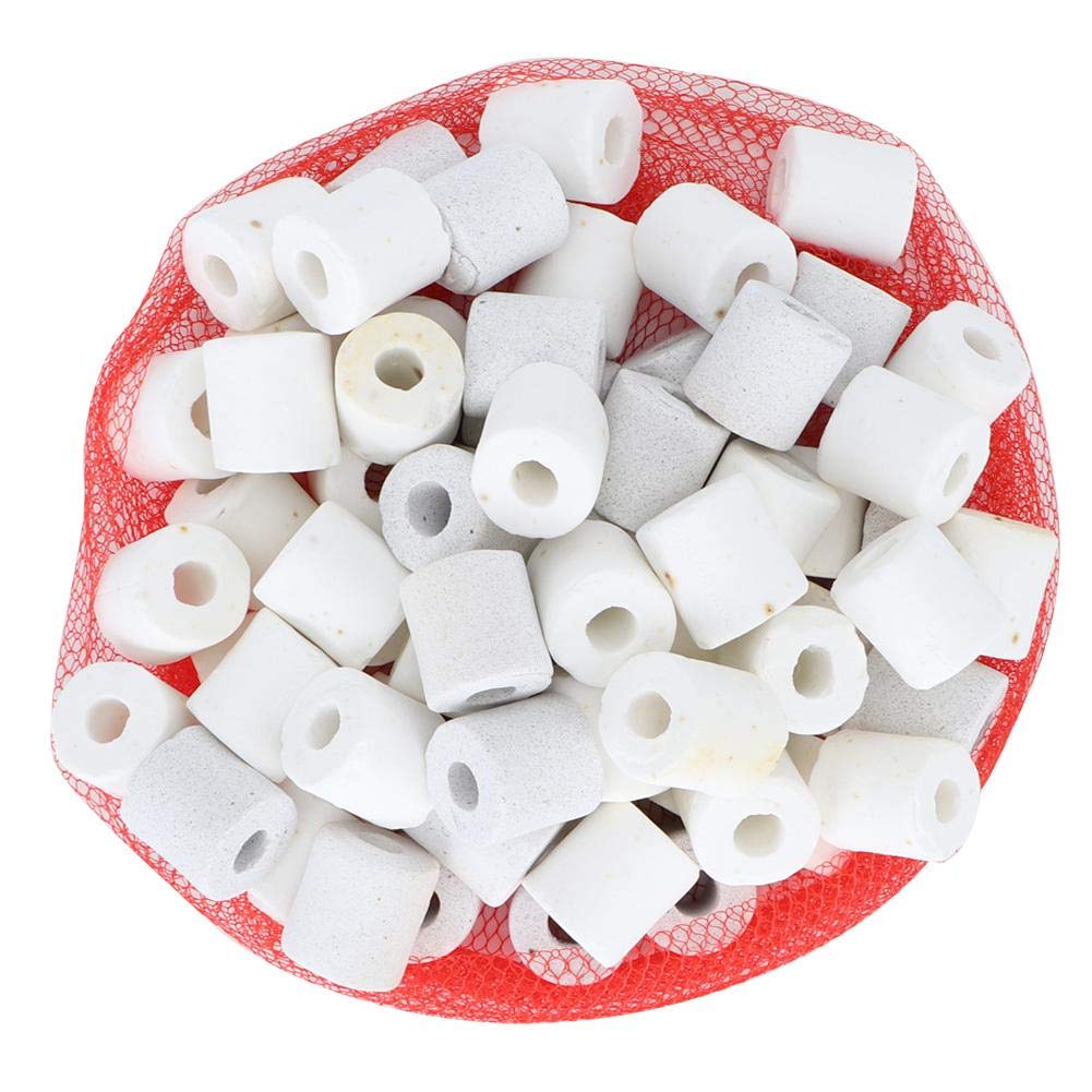 Pssopp Aquarium Fish Tank Filter Media Ceramic Rings Activated Carbon Bio Balls Ceramic Filter Ring with Mesh Bag(White)