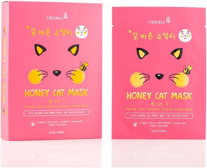 Crecell Honey Cat Mask, 25 ml × 10 Sheets