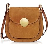 LeParmentier Agave Suede and Leather Shoulder Bag, 9x8x2 inches, Goldtone Hardware,