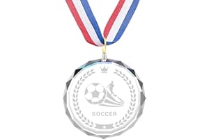 GXIIETEM 12 Pieces Crystal Award Medals Football Baseball Soccer Basketball Winner Medals, Crystal Medals with Neck Ribbons, Winner Gift Prize Award Medals for Kids Tournaments Match Sports Competition Teams