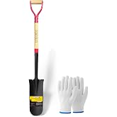 FORCOLID Drain Spade Shovel, Garden Drain Spade, Trenching Shovel, Woode D-Handle, Steel Y-Grip, 45 Inch Spade for Digging Transplanting &amp; Edging (Red)