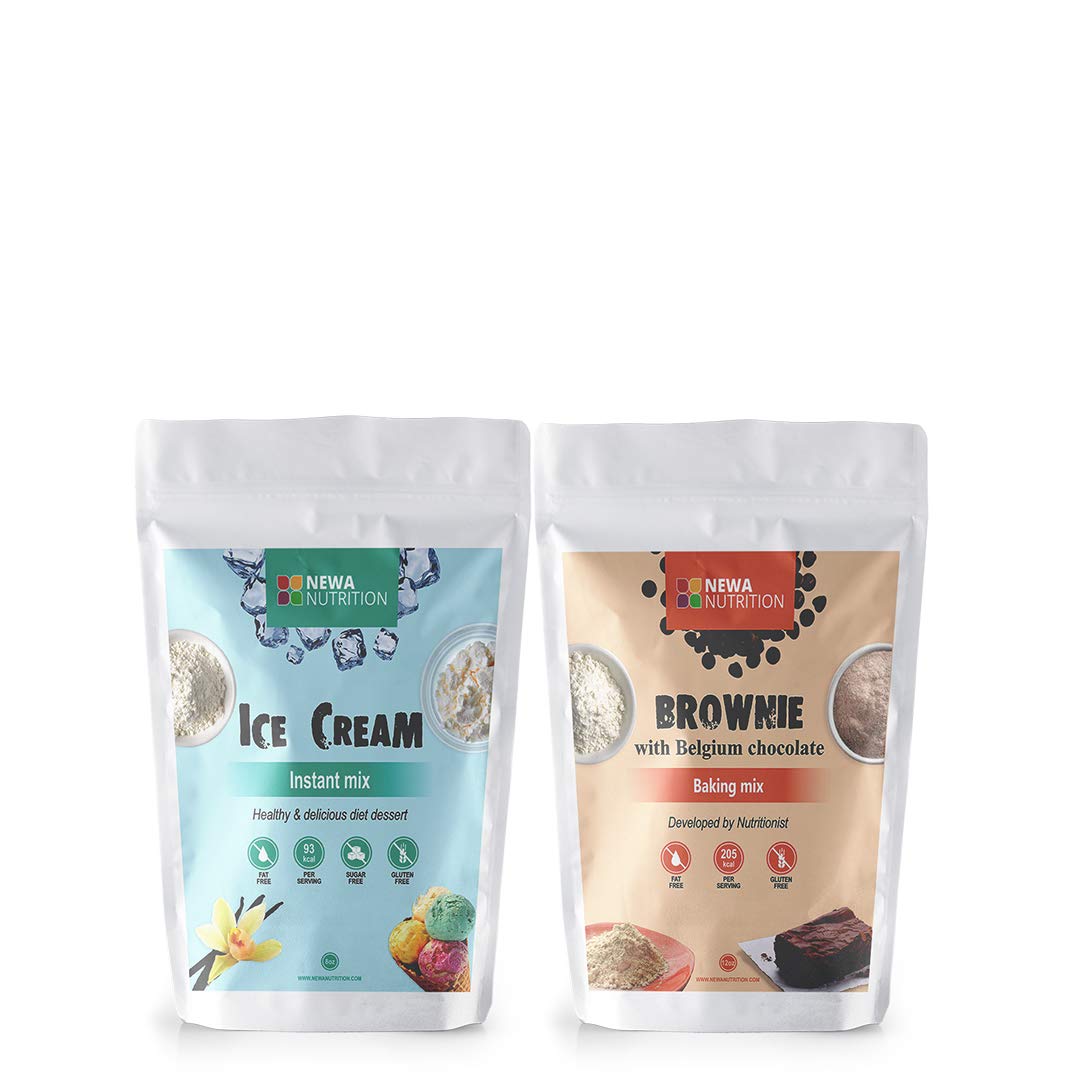 Newa Nutrition Brownie & Ice Cream Dessert, Healthy Low Calories, Protein, Sugar Free