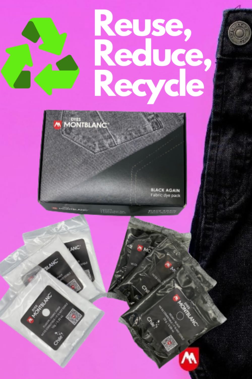 Anilinas Black Again Fabric Dye Pack - Renew & Dye Up Your Clothes - Includes 3 Blue Dye Sachets and 3 Fixative Sachets for Cotton & More