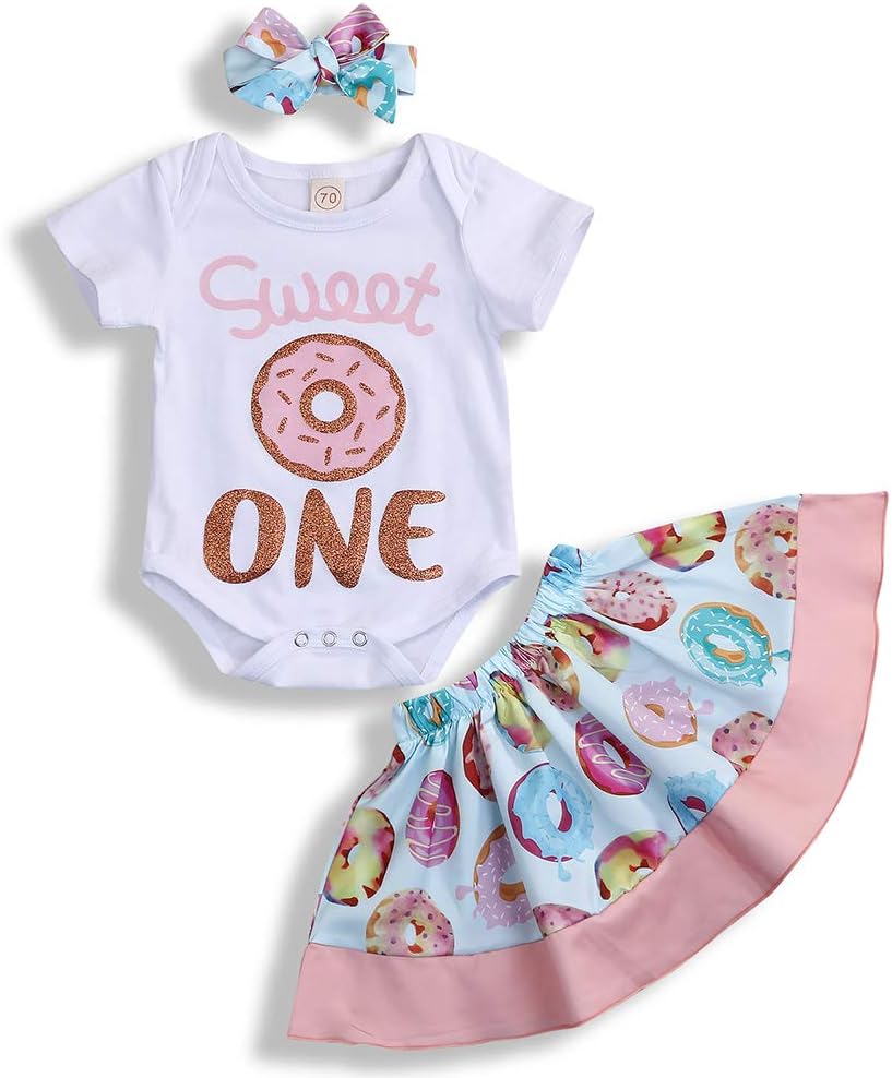 Infant Toddler Baby Girl Outfits 1st Birthday Romper One Top Bow Knot Tutu Skirt 2PCS Summer Clothes