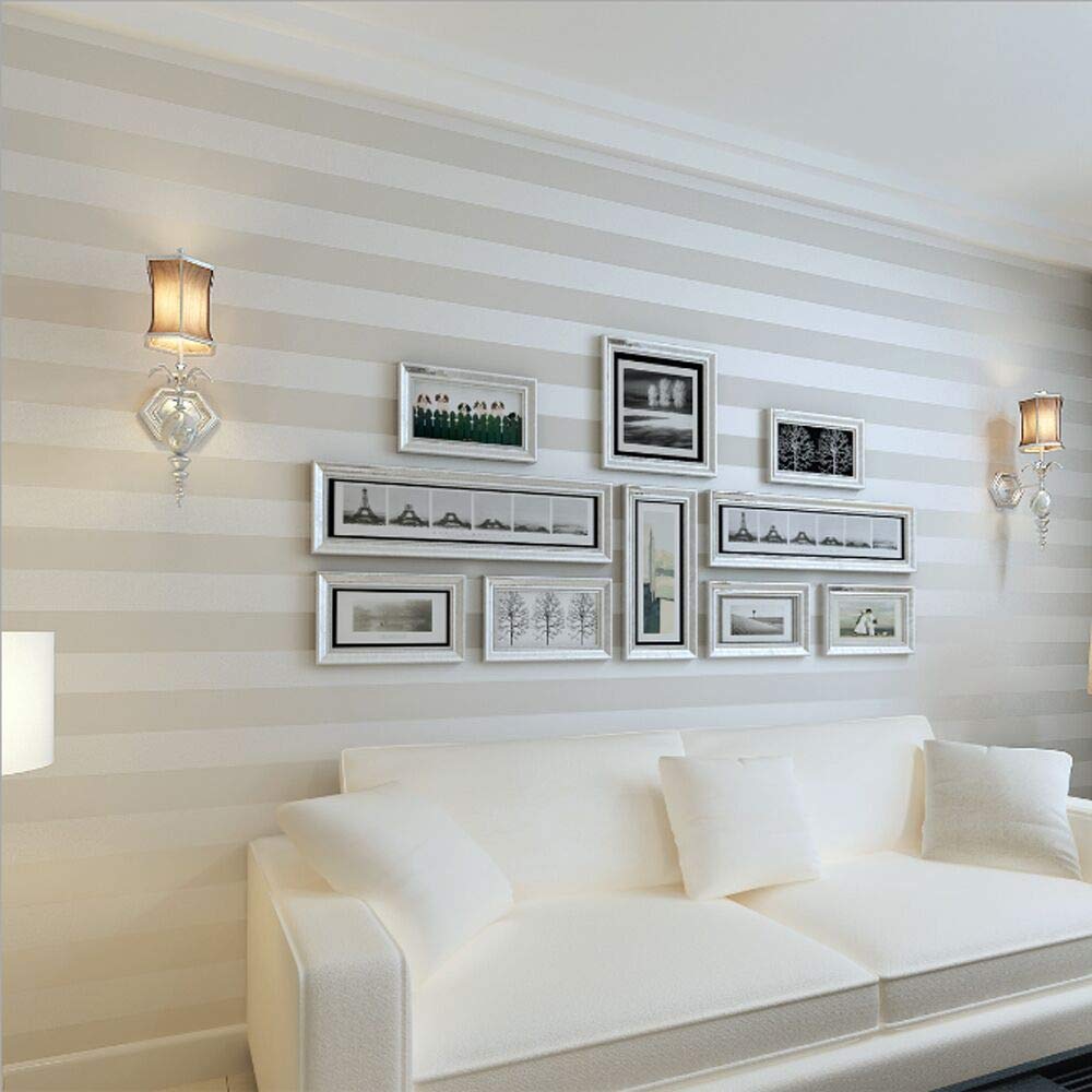 KeTian European Style Modern Minimalist Country Luxury Stripe Non-Woven Wallpaper Roll for Living Room Bedroom Tv Backdrop Wall White Color 0.53m (1.73' W) x 10m(32.8'L)=5.3m2 (57 sq.ft)