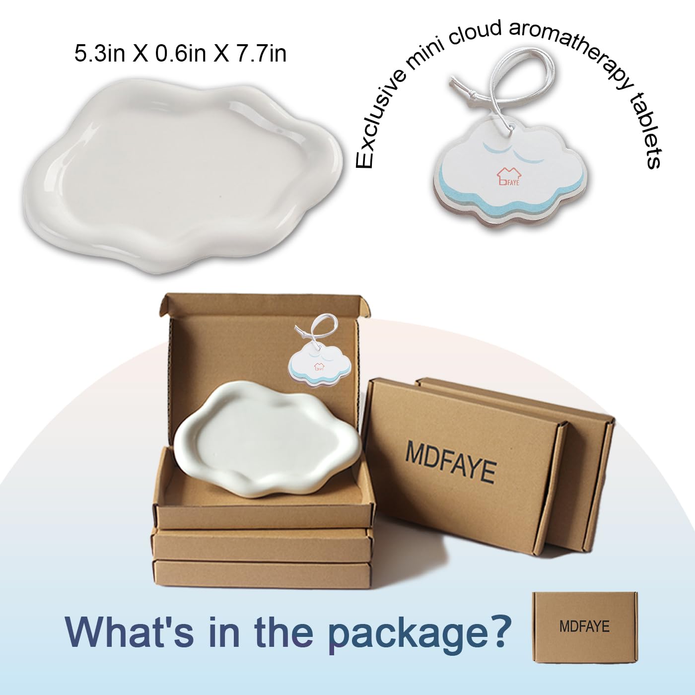 Jewelry Dish Trinket Tray for Women, Ring Dish Holder, Unique Cloud Shape Ceramic Plate Cute Things Vanity Aesthetic Room Decor Mother's Day Birthday (White)