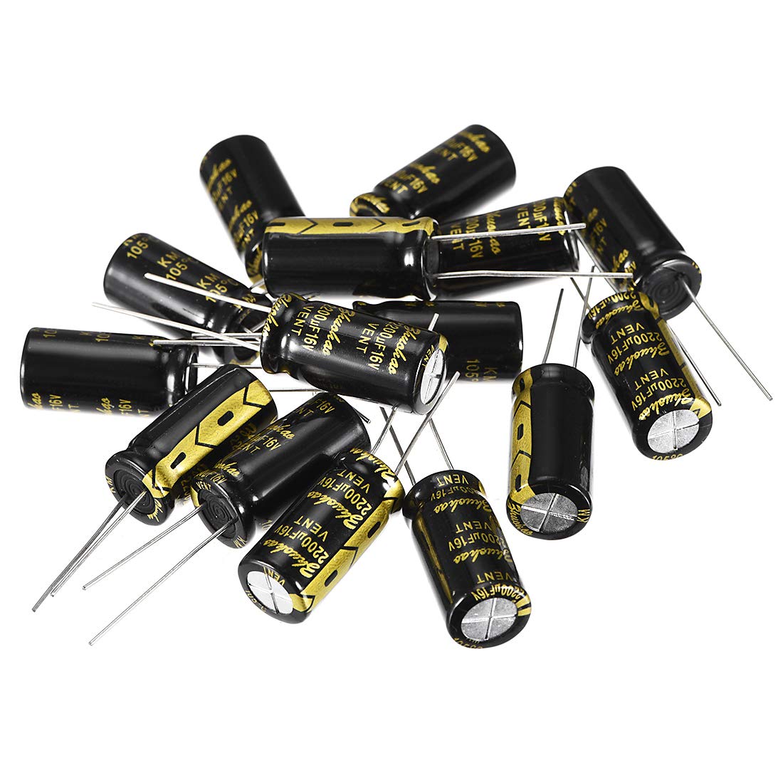 sourcing map Aluminum Radial Electrolytic Capacitor with 2200uF 16V 105 Celsius Life 2000H 10 x 20 mm Black 15pcs