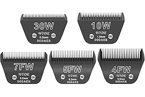 DODAER 30W+10W+7FW+5FW+4FW Wide Blades for Dog Grooming,Compatible with Andis,Oster A5,Wahl km10 Clippers,Cutting Length 1/50" to 3/8",5 Pack(Black)