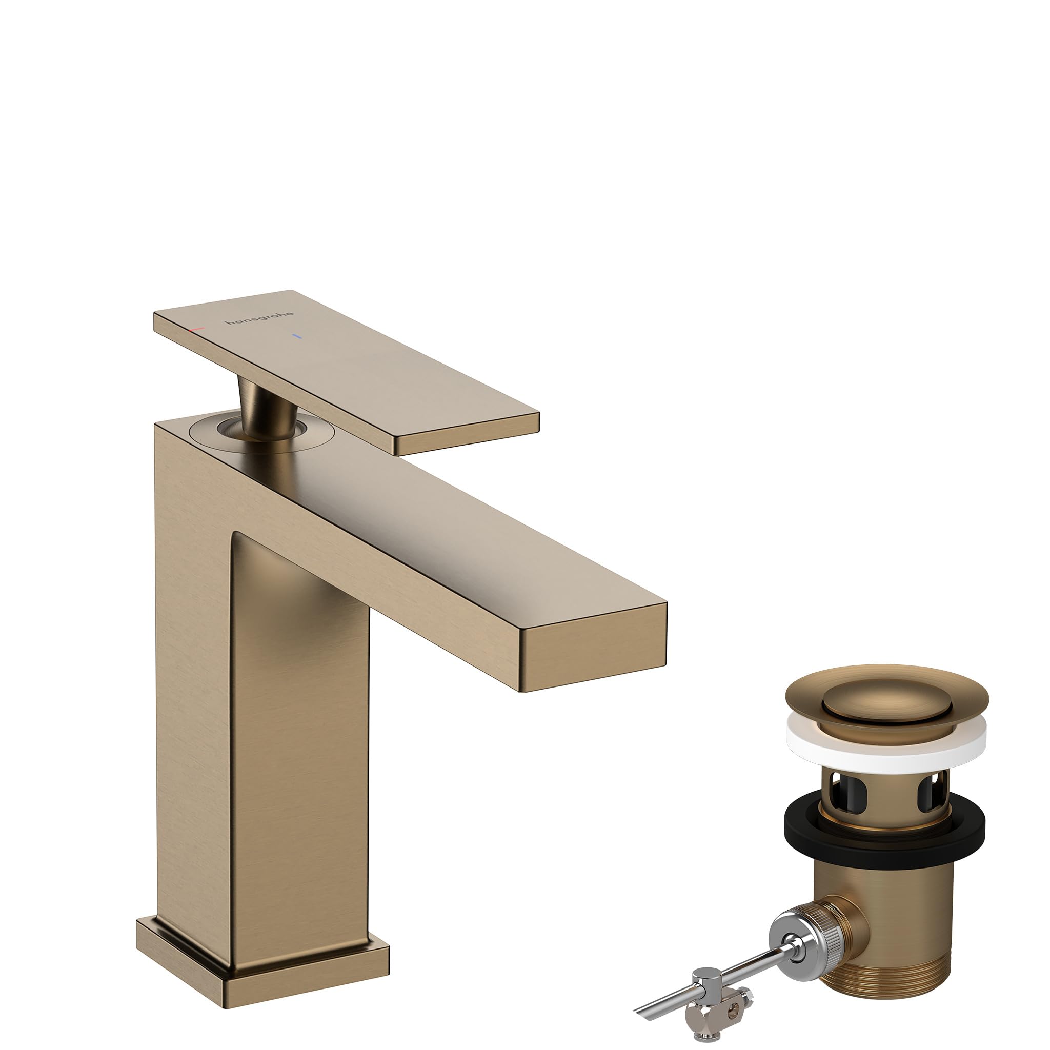 hansgrohe Tecturis E - Bathroom Tap With Pop-Up Waste Set, Energy-Saving (CoolStart), Bathroom Sink Tap With Spout Height 110 mm, Basin Mixer Tap Water-Saving (EcoSmart+), Brushed Bronze, 73014140