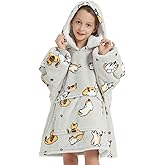 KFUBUO Wearable Blanket Hoodie for Kids Sherpa Patterns Oversized Sweatshirt Blanket With Pocket 6-10 Year Old Girl Boy Birthday Gifts Cat