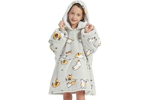 KFUBUO Wearable Blanket Hoodie for Kids Sherpa Patterns Oversized Sweatshirt Blanket With Pocket 6-10 Year Old Girl Boy Birthday Gifts Cat