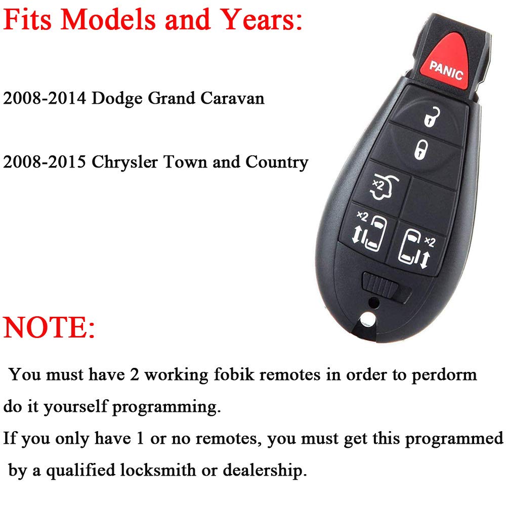 thumbnail image 2 of 2x Keyless Entry Remote Key Fob For Chrysler Town & Country Dodge Grand Caravan 2008-2016 433MHz 6 Buttons 2 of 4