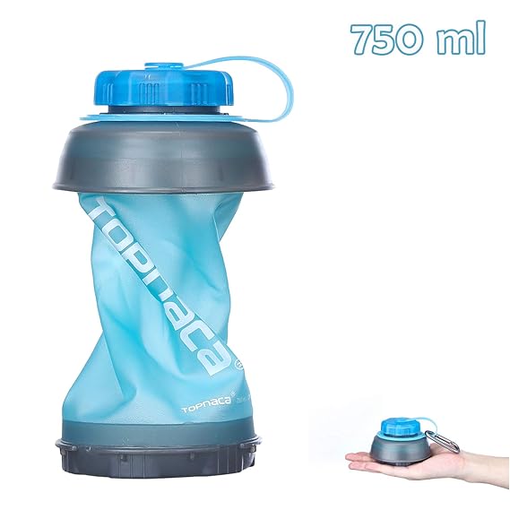 Topnaca Faltbare Trinkflasche Reise Wasserflasche Camping 750ml Outdoor Flasche, Auslaufsichere BPA Frei Leichte Wiederverwen