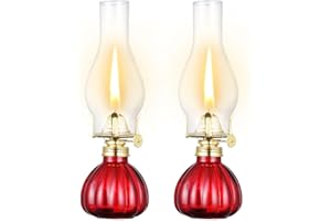 DNRVK 2 Pieces Vintage Oil Lamp Color Glass Kerosene Lamp Lantern 11 Inch Large Oil Lamps for Indoor Use Decorative Hurricane Lamp Oil Lantern for Tabletop Decor Emergency Lighting