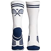 ChalkTalkSPORTS Tennis Performance Crew Socks - Crossed Racquets - Youth & Adult - Multiple Colors - Tennis Mid-Calf Socks