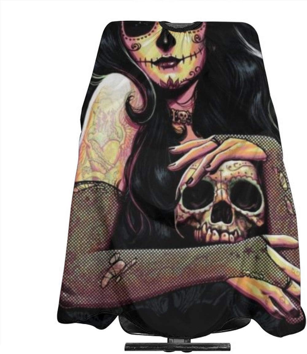 NiYoung Hair Cut Cape Girl Sugar Skull Black Hairdressing Apron for Makeup Artist Beautician, Cosmetology Supplies, Water-Resistant Professional Salon Cape Haircut Gown