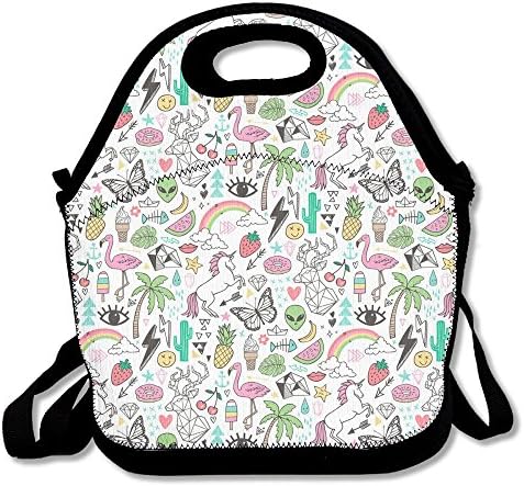Rainbow Cactus Flamingo Pineapple Insulated Lunch Bag Picnic Lunch Tote For Work, Picnic, Travelling