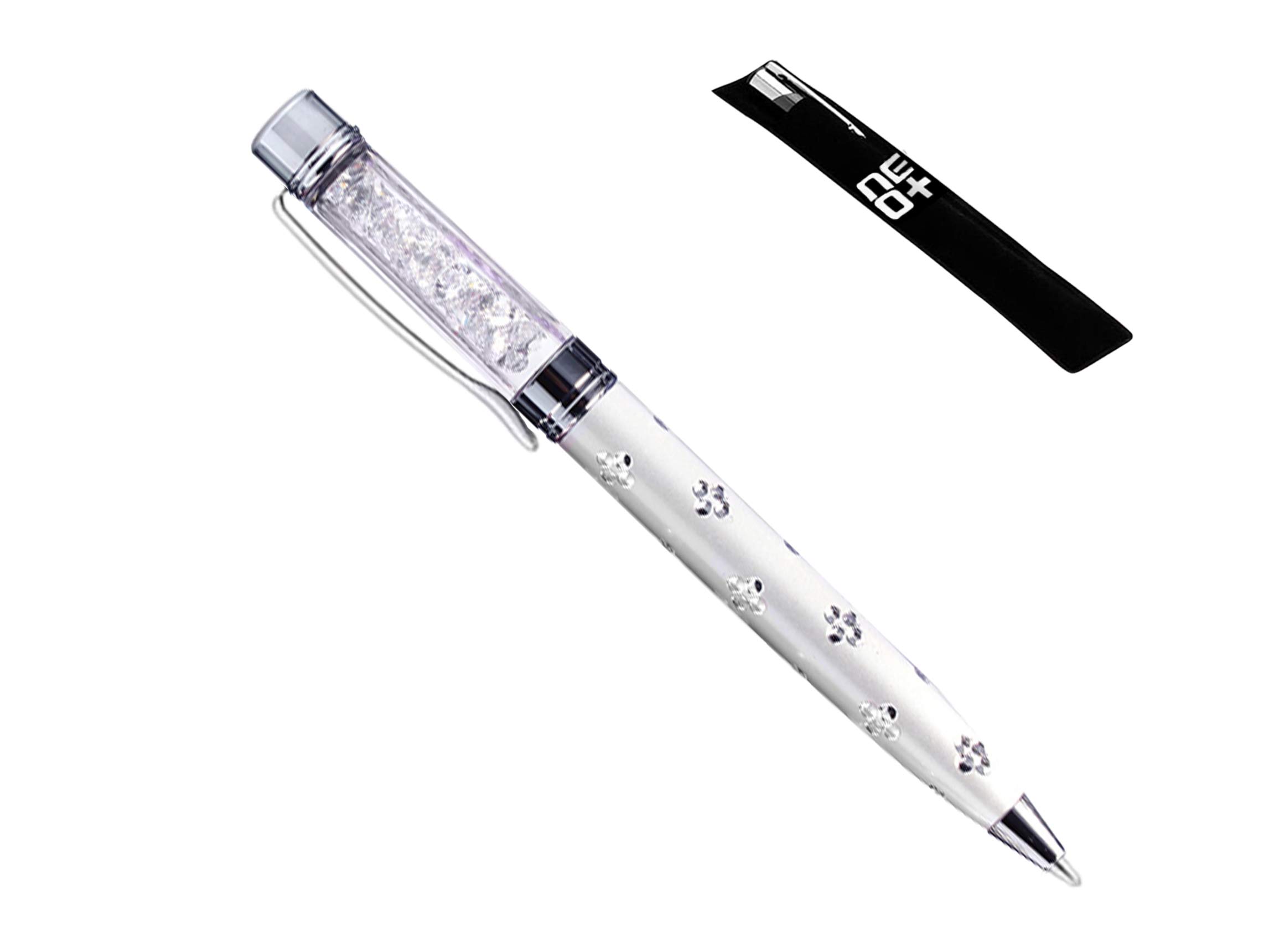 NEO+ Quality Ballpoint Pen with Crystals. FREE REFILL - UK SELLER (WHITE)