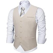DiBanGu Men's Beige Suit Vest Business Dress Waistcoat with