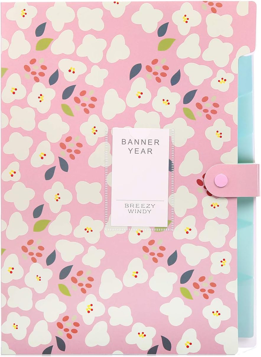 KONVINIT Accordian Expanding Paper Folder 8 Parts Floral Printed Document Wallet with Buckle Closure Archival Organizer,Pink Cover - Image 3