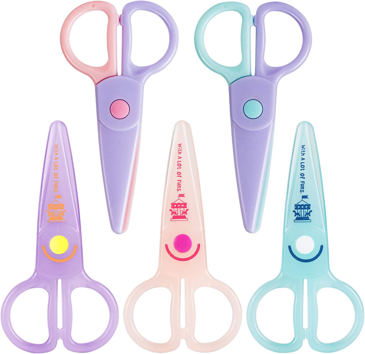5PCS Kids Scissors Safety, Plastic Blunt Head Scissors
