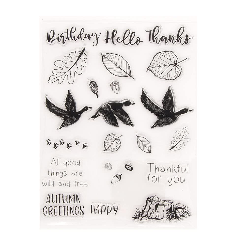 arriettycraft Wild Goose Birthday Thanks Autumn Greetings Leaves Rubber Stamps Clear Stamps for Christmas Card Making Decoration and DIY Scrapbooking Crafts